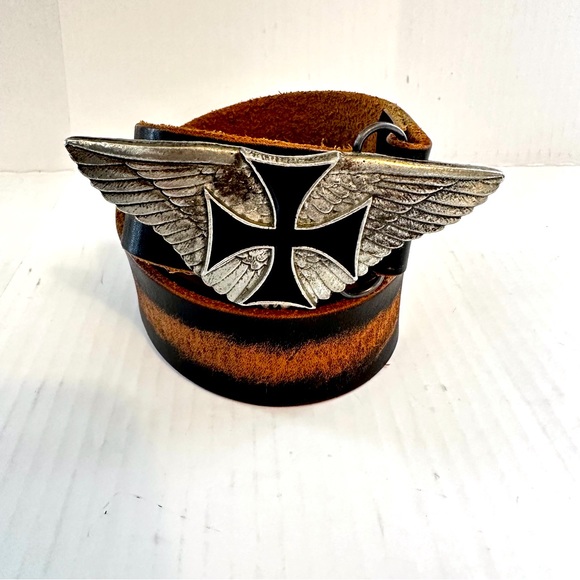 Other - Leather Belt Size 32 With Maltese Cross Unisex